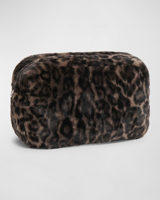 Noor Jumbo Leopard Faux Fur Pouch Bag